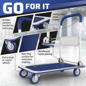 New Heavy Duty Foldable Push <strong>Cart</strong> Dolly 330 Lbs Capacity Collapsible Hand Truck Swivel Wheels <strong>Flat</strong> <strong>Bed</strong> Moving - Product Image 3