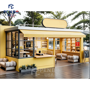 Personalización Completa de la Tienda, Mesa y Sillas de Café para Exteriores, Barra de Café Blanca y de Madera, Mostrador de Postres Amarillo, Quiosco - Product Image 3