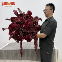 Fleurs et plantes décoratives SMS pour centres de table de mariage et événements, boule de fleurs artificielles en soie rose rouge, Anthurium, Orchidée