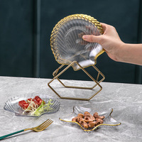 Assiette de fruits transparente de luxe plat en os plateau à collation plastique d'injection bord doré pour le stockage ou les aliments emballés