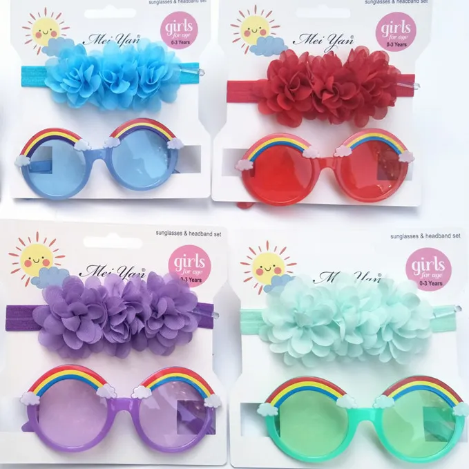 2 unids/set moda nuevo diseño cintas y gafas de sol al por mayor lindo colorido flor diadema Niños Accesorios para el pelo