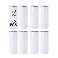 Gobelet à sublimation vierge en acier inoxydable de 20 oz, à bords arrondis, droit et fin, avec pailles et couvercles, entrepôt américain