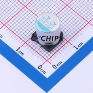 Condensateur électrolytique hybride solide-liquide en aluminium HBV330M1JTR-0810 SMD, D8xL10mm 33uF 20% 63V 8mm - Product Image 1