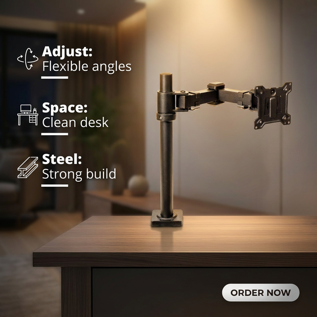Ergonomic Height Adjustment Full Motion Adjustment with C-Clamp & Grommet Base Single Monitor Arm for 17- 32 Inch Screens