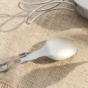 Cuillère, fourchette et couteau en titane ultralégers pliables, de qualité alimentaire, pour le camping, la pique-nique et les activités de plein air, avec manche sablé gris argenté - Product Image 2