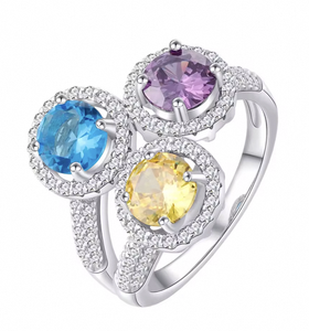 Anello Tradizionale Regolabile di Lusso in Cristallo Multicolore Placcato Oro con Gemma Naturale Arcobaleno per Donne, Prodotto in Cina - Product Image 1