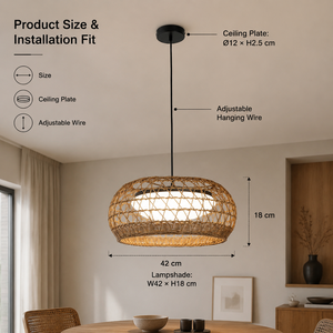 Wabi Sabi <b>Led</b> Pendant <b>Light</b> With Rattan Weaving Shade Tricolor Adjustable Height <b>For</b> Indoor Dining <b>Room</b> Restaurant - Product Image 3