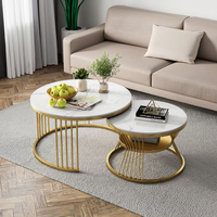 Ensemble Moderne de Tables Basses en Marbre Noir avec Pieds Métalliques, Nouveau Design pour Meubles de Salon