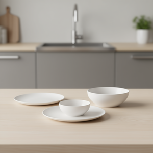 Service de table Db en grès blanc pour 4 personnes, rond, minimaliste, compatible micro-ondes et lave-vaisselle, assiettes et bols - Product Image 2