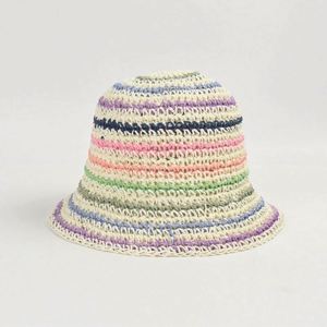 Summer Straw Braid Women New Color Striped <b>Sunscreen</b> Straw Bucket Hat Seaside Holiday Sun Crochet Paper Straw Bucket Hat - Product Image 5