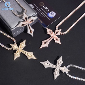 CHOYUE Iced Out Moissanite Cross Pendant 925 <b>Silver</b> 18K Gold Plated Hiphop Jewelry Men's Religious <b>Charm</b> - Product Image 5