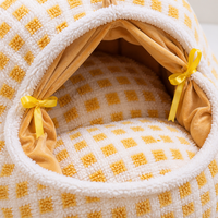 YAOYUE Lit pour chat en peluche, type grotte, avec rideau en forme de tête de chat, nid douillet en peluche de mouton, maisonnette d'intérieur pour chat