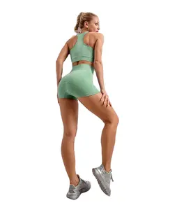 Sport bekleidung Trainings kleidung Langarm Crop Top Nahtlose Yoga-Sets Hohe Taille Frauen Gym Shorts Set