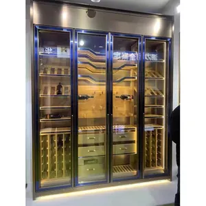 Novo luxo Home Furniture Champagne Gold Aço inoxidável Metal Wine Cabinet Wine Cellar Glass Display Rack Decoração Cab