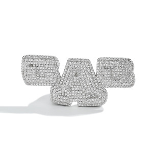 <b>Gag</b> Full Diamond <b>Ring</b> Letter Shape Micro Pave Unisex Adjustable Fashion Jewelry Party Style Silver - Product Image 1