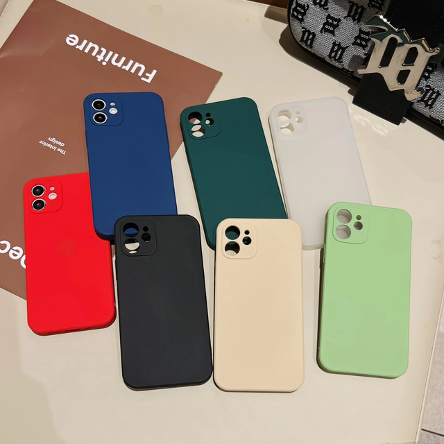 Factory Wholesale Pure Color Mobile Cover Shockproof Liquid Silicone Phone Case with Camera Protector for iPhone 11-17 Pro Max