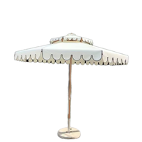 Parasol de plage commercial double couche en bois blanc, style coquillage, pour glamping, hôtels et cours – Idéal Bali