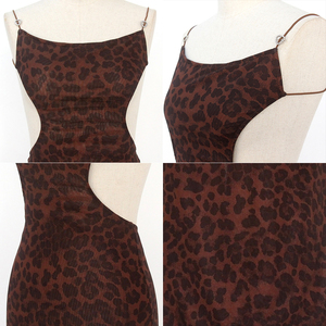 Abito lungo da donna sexy <span class=keywords><strong>con</strong></span> stampa leopardata, senza schienale, <span class=keywords><strong>con</strong></span> spalline sottili - Vestito lungo aderente da sera per feste e club <span class=keywords><strong>con</strong></span> spacco laterale - Product Image 5