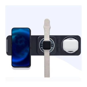 Novo design couro 3 em 1 carregador de telefone magnético sem fio, Folding Portable Travel 15W Carregador sem fio estação de carregamento