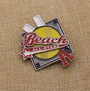 Zinc Alloy Enamel Beach All Star Baseball Pin Badge Tennis Lapel Pin with Gulitter