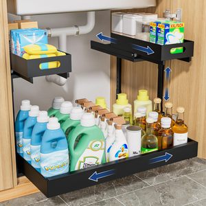 Organizzatore Estraibile a 2 Livelli in Metallo Espandibile per Sotto <span class=keywords><strong>Lavello</strong></span>, Bagno, <span class=keywords><strong>Cucina</strong></span>, Lavanderia, Dispensa - Product Image 1