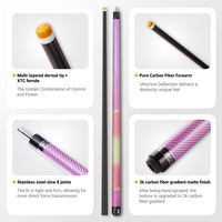 Queue de billard en fibre de carbone de haute qualité avec pointe de 11,8/12,5 mm, en acier inoxydable, 8 articulations, noyau en érable massif ou semi-épicéa