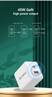 Chargeur rapide AC 65W GaN PD3.1 QC2.0 (Boîte cadeau) Câble pliable 0,9m Écologique Ignifuge OTP Résistant à la chaleur Ports Type-C/USB