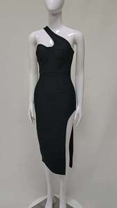 C3101 Disfraces sexy Y2k Hombro cruzado <span class=keywords><strong>Midi</strong></span> Bodycon Vestido de moda Vestidos de corte con abertura especial - Product Image 2