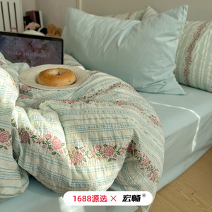 1688 X Pure Cotton Floral Print Four-Piece <b>Bedding</b> <b>Set</b> Yarn-Dyed Breathable Soft Skin-Friendly - Product Image 3