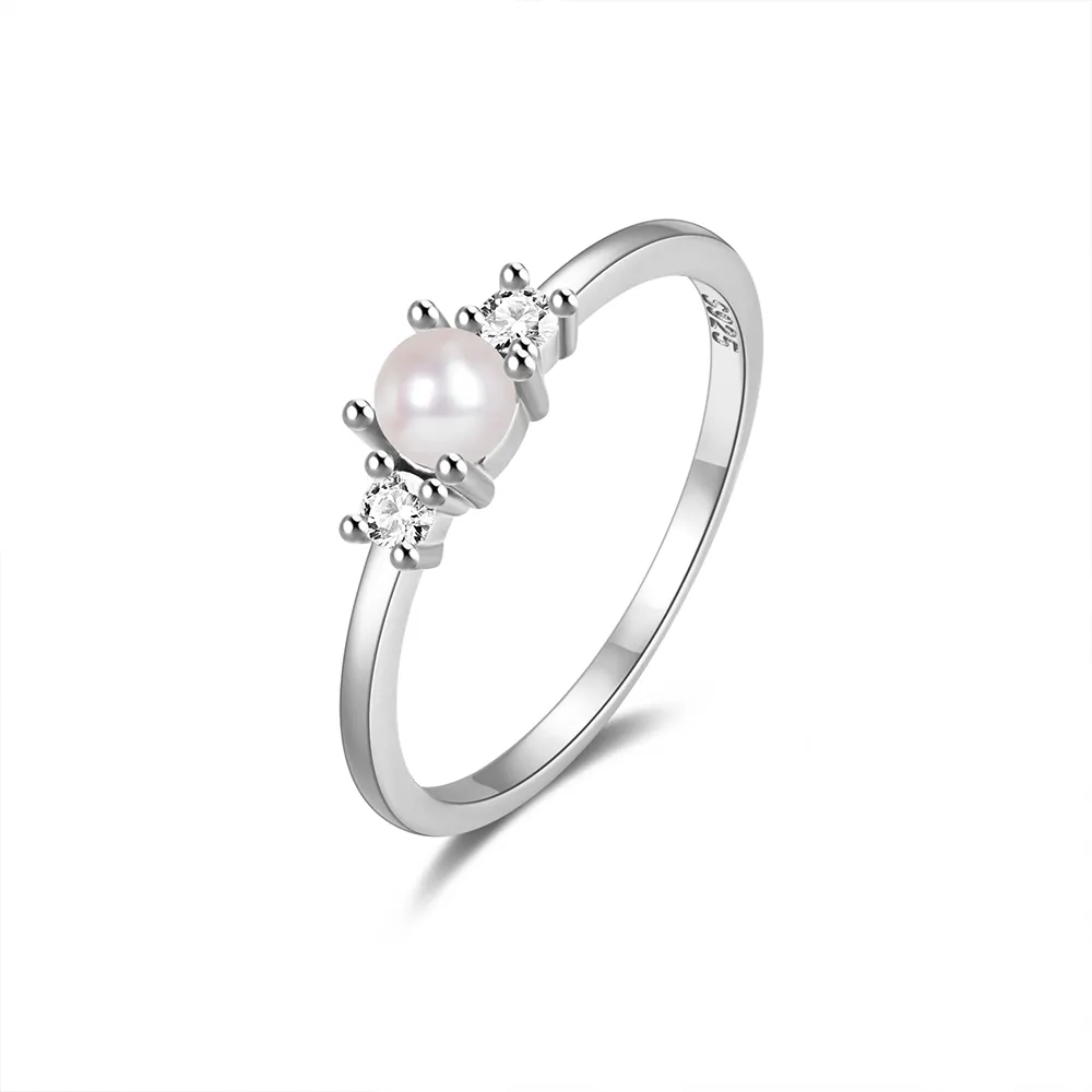 Joyería fina plata esterlina 925 brillo anillos casuales señoras compromiso boda Cubic Zirconia anillos de perlas