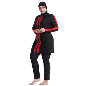 Aangepaste Vrouwen <span class=keywords><strong>Plus</strong></span> <span class=keywords><strong>Size</strong></span> Moslim Gestreepte Burkini 'S 2 Delige Set Volledige Dekking Bescheiden Hijab Islamitische Badkleding Met Logo Aan De Voorkant - Product Image 2