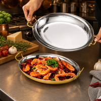 Plats de service en acier inoxydable 304 pour paella, avec double anse, pour steak, fruits de mer, salade