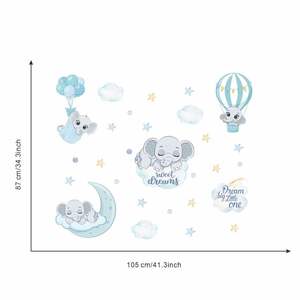 Nuovo Design Adesivo Murale Elefante Cartoon con Nuvola per Cameretta Bambino - Product Image 6