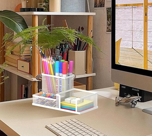 Organizador de Escritorio de Malla con 3 Compartimentos para Bolígrafos, Lápices y Notas, Soporte de Alambre para Escritorio, Accesorios de Oficina - Product Image 6