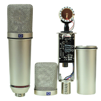 Microphone à condensateur cardioïde MAI AO DIY U87 avec diaphragme plaqué or de 34 mm, connecteur XLR et double écran en maille pour studio/voix en direct