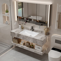 Meuble-lavabo mural moderne double couche en roche, résistant à l'eau, durable, facile à nettoyer, idéal appartement et hôtel