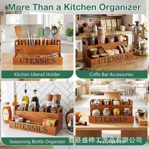 Wooden Utensil Storage Box With <b>Spice</b> <b>Jars</b> For Kitchen Organization L Size - Product Image 5