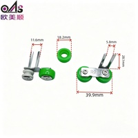 Roulettes de porte coulissante en nylon vert zingué, roulettes supérieures en nylon, décalage à droite 9,5 mm, roulettes de placard