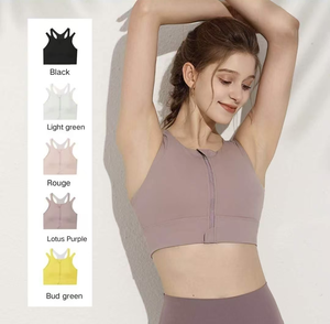 2025 nueva ropa interior deportiva de talla grande con cremallera frontal para mujer, sujetador de una pieza, almohadillas para Fitness, moda, Yoga, Sujetador deportivo