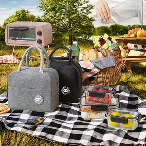 Sac à déjeuner isotherme en tissu Oxford écologique avec fermeture éclair et feuille d'aluminium épaisse pour pique-nique, stockage et transport alimentaire - Product Image 3