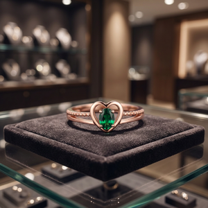Bague de mariage romantique en argent sterling 925 plaqué or rose en forme de cœur avec pierre précieuse verte en zircon pour femmes - Product Image 2