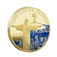 40mm Jesus Gold Silber gestanzt Druck Gedenkmünze mit Aufkleber