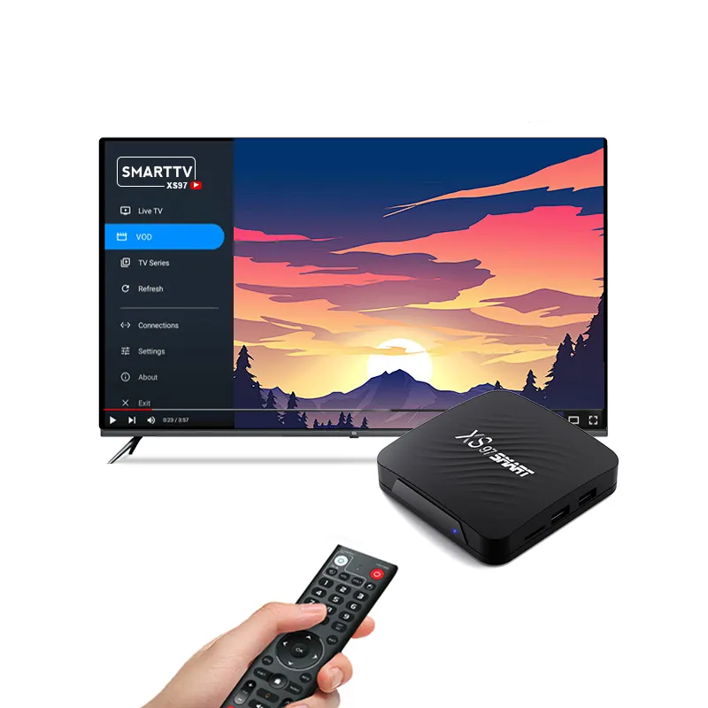 Özelleştirilmiş xs97 akıllı amlogic amlogic stb ultra hd 4GB 32GB BT 5.0 çift WI-FI AV1 avtvbox akıllı 4k iptv kutusu android tv kutusu