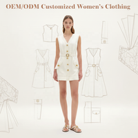 Nouvelle Robe Mini de Travail pour Femme, Col en V, Blanc Cassé, Style Utilitaire, avec Surpiqûres Contrastantes, Boutons Dorés, Ceinture et Poches Plaquées, Vente en Gros Personnalisée