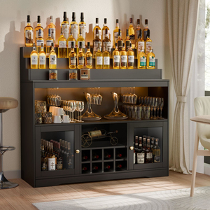 Wine Bar Cabinet with LED Lighted Liquor Bottle Display Shelf, Glass Holder, Coffee for - Product Image 1