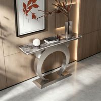 Table console moderne de luxe en acier inoxydable avec base métallique, couleurs personnalisables, hauteur réglable, plateau en métal, pour salon et hôtel