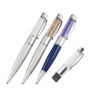 High Quality Advertising Gifts 2 IN 1 Customized Logo Crystal pen USB Flash Drive Pen Ballpoint with 8/16/32GB Pen Drive