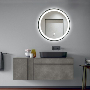 Espejo LED Redondo con Marco Negro/Dorado, Interruptor Táctil, Logotipo Personalizable, Regulable, Antivaho, con Pantalla de Hora/Temperatura, Espejo de Baño - Product Image 4