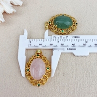 Joyería de Moda, Colgante de Piedra Ovalada de Piedra Preciosa Natural, Chapado en Oro, Colgante de Cristal Vintage con Incrustaciones de Circonita, Regalo para Mujer