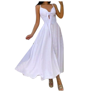 Vestido Blanco De Mujer sin tirantes, ropa informal con lazo y cuello en V - Product Image 2